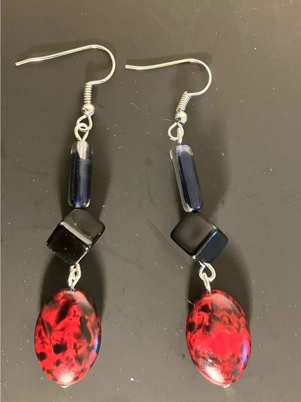 Handmade Red and Black Glass Drop Earrings - Women Jewelry